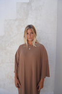 Eva Modest Ribbed T-Shirt Dress – Beige