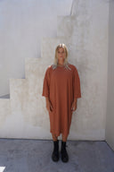 Eva Modest Ribbed T-Shirt Dress – Caramel