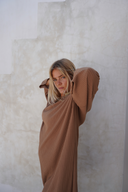 Eva Modest Ribbed T-Shirt Dress – Beige