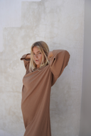 Eva Modest Ribbed T-Shirt Dress – Beige