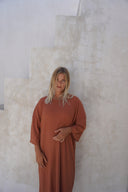 Eva Modest Ribbed T-Shirt Dress – Caramel