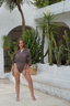 Full coverage bronze Camila swim set with Lia skirt, fashionable modest swimwear