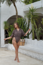 Stylish bronze Camila swim set with matching Lia skirt, designed for modest swimwear lovers