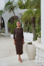 Elegant dark brown Adaya swim set featuring skirted design and modest two-piece fit