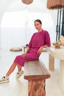 Jia Modest Ribbed Dress Set – Fuchsia