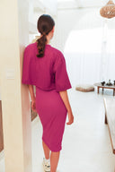 Jia Modest Ribbed Dress Set – Fuchsia