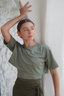 Khaky shiny military Naya swim set with Elina skirt, stylish modest beachwear for women seeking coverage