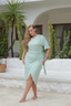 Full coverage lichen Mona swim set paired with Ana wrap skirt, elegant modest swimwear for women