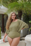 Stylish olive Maya swim set with Salma skirt, modest swimwear for women seeking coverage and elegance