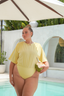 Stylish honey Mona swim set with Tara skirt, modest swimwear for women seeking coverage and elegance