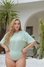 Lichen Mona swim set with Ana wrap skirt, elegant modest vacation swimwear designed for comfort and coverage