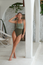 Khaky shiny Naya swim set with Elina skirt, modest swimsuit for women offering full coverage and elegance