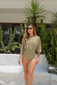 Stylish olive Maya swim set with Salma skirt, modest swimwear for women seeking coverage and elegance