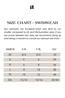 swimm suit size chart
