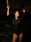  Black Full-Coverage One-Piece Swimsuit – Levana with Comfortable 3/4 Sleeves