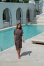 Anava Paris Alejandra swim dress in bronze, elegant modest swimwear with full coverage design