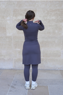 Charcoal modest sport skirt, 20-inch length, with breathable fabric for maximum comfort.