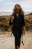 Front view of the Camila Swim Set in black, paired with the Lia modest swim skirt, offering elegant and full-coverage swimwear.